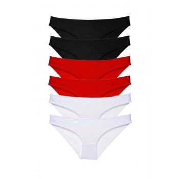 6 adet Süper Eko Set Likralı Kadın Slip Külot Siyah Kırmızı Beyaz