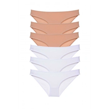 6 adet Süper Eko Set Likralı Kadın Slip Külot Ten Beyaz
