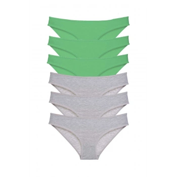 6 adet Süper Eko Set Likralı Kadın Slip Külot Yeşil Gri