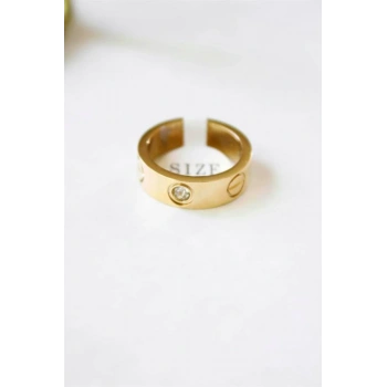 6lı Crt Model Kalın Taşlı Alyans Yüzük - Altın
