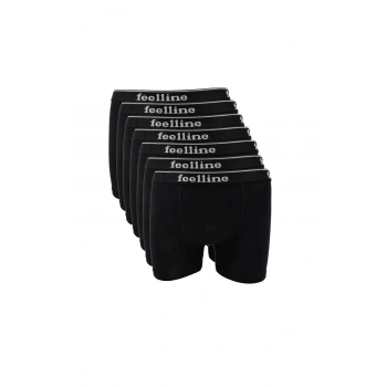 7 adet Feelline Siyah Pamuklu Doğal Likralı Erkek Boxer