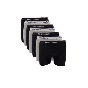7 adet Feelline Siyah ve Gri Pamuklu Doğal Likralı Erkek Boxer
