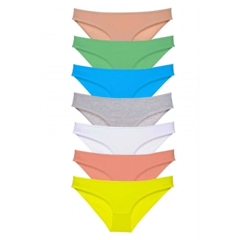7 adet Süper Eko Set Likralı Kadın Slip Külot Çok Renkli
