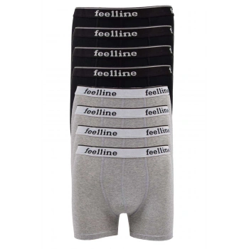 8 adet Feelline Siyah ve Gri Pamuklu Doğal Likralı Erkek Boxer