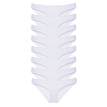 8 adet Süper Eko Set Likralı Kadın Slip Külot Beyaz