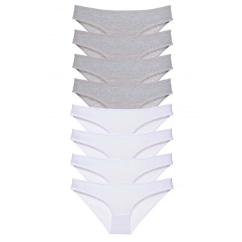 8 adet Süper Eko Set Likralı Kadın Slip Külot Gri Beyaz