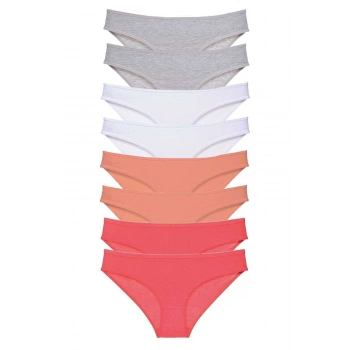 8 adet Süper Eko Set Likralı Kadın Slip Külot Gri Beyaz Pudra Fuşya