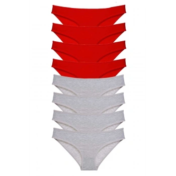 8 adet Süper Eko Set Likralı Kadın Slip Külot Kırmızı Gri