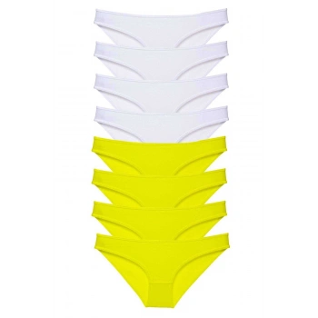 8 adet Süper Eko Set Likralı Kadın Slip Külot Sarı Beyaz