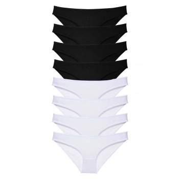 8 adet Süper Eko Set Likralı Kadın Slip Külot Siyah Beyaz