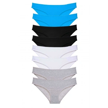 8 adet Süper Eko Set Likralı Kadın Slip Külot Siyah Gri Beyaz Mavi