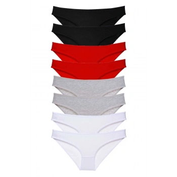 8 adet Süper Eko Set Likralı Kadın Slip Külot Siyah Kırmızı Gri Beyaz