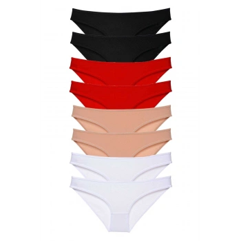 8 adet Süper Eko Set Likralı Kadın Slip Külot Siyah Kırmızı Ten Beyaz