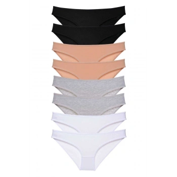 8 adet Süper Eko Set Likralı Kadın Slip Külot Siyah Ten Gri Beyaz