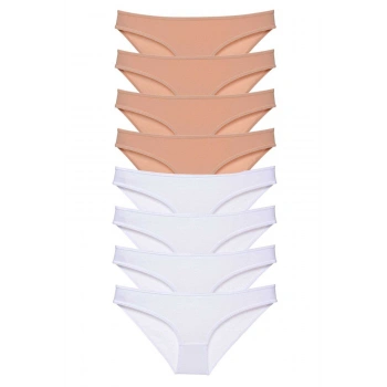 8 adet Süper Eko Set Likralı Kadın Slip Külot Ten Beyaz