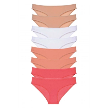 8 adet Süper Eko Set Likralı Kadın Slip Külot Ten Beyaz Pudra Fuşya