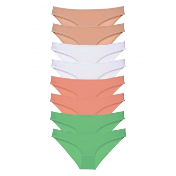 8 adet Süper Eko Set Likralı Kadın Slip Külot Ten Beyaz Pudra Yeşil