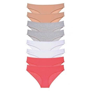 8 adet Süper Eko Set Likralı Kadın Slip Külot Ten Gri Beyaz Fuşya