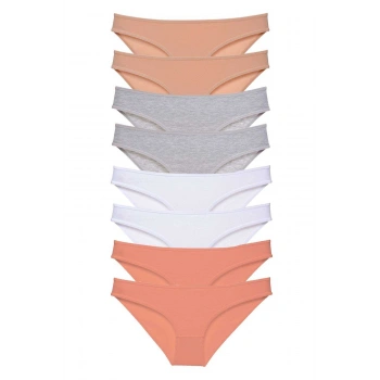 8 adet Süper Eko Set Likralı Kadın Slip Külot Ten Gri Beyaz Pudra