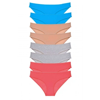 8 adet Süper Eko Set Likralı Kadın Slip Külot Ten Gri Fuşya Mavi