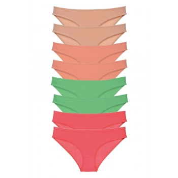 8 adet Süper Eko Set Likralı Kadın Slip Külot Ten Pudra Yeşil Fuşya