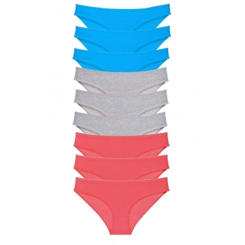 9 adet Süper Eko Set Likralı Kadın Slip Külot Fuşya Gri Mavi