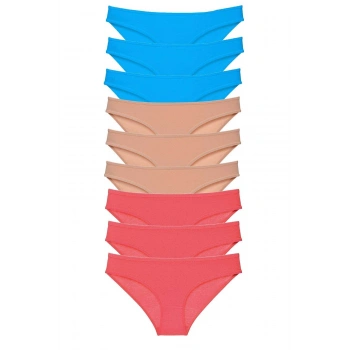 9 adet Süper Eko Set Likralı Kadın Slip Külot Fuşya Ten Mavi