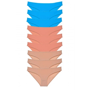 9 adet Süper Eko Set Likralı Kadın Slip Külot Pudra Ten Mavi