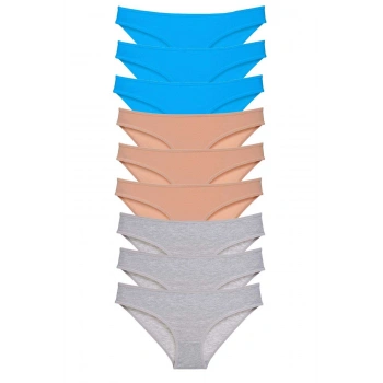 9 adet Süper Eko Set Likralı Kadın Slip Külot Ten Gri Mavi