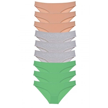 9 adet Süper Eko Set Likralı Kadın Slip Külot Ten Gri Yeşil