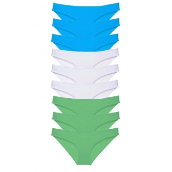 9 adet Süper Eko Set Likralı Kadın Slip Külot Yeşil Beyaz Mavi