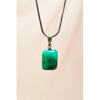 Apatit Doğal Taşı Zincirli El Yapımı Kolye Uç: 2 cm Zincir: 20 cm Kutulu