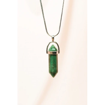 Aventurin Doğal Taşı Zincirli El Yapımı Tasarımlı Kolye Uç: 3,5 cm Zincir: 20 cm Kutulu