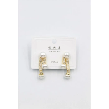 Baget Taşlı İncili Küpe - Altın