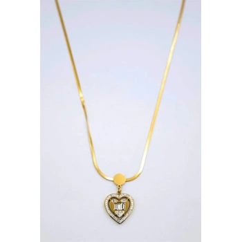 Baget Taşlı  Kalp Kolye - Altın