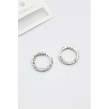 Baget Taşlı Küpe - Beyaz