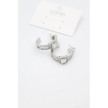 Baget Taşlı Küpe - Gümüş