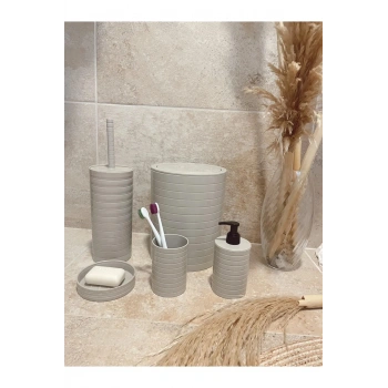 Banyo Seti 5li Krem Çöp Kovası Wc Fırçalık Sıvı Sabunluk Katı Sabunluk