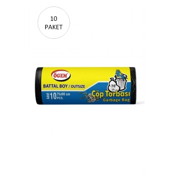 Battal Boy Çöp Torbası 75 x 90 cm 10 Lu Rulo x 10 Paket = 100 Adet (Siyah)