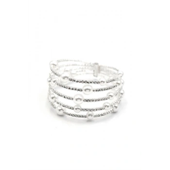 Beş Sıra İncili Su Yolu Bileklik - Gümüş