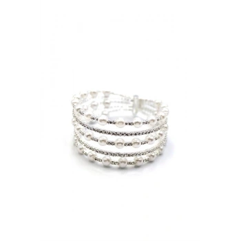 Beş Sıra İncili Su Yolu Bileklik - Gümüş