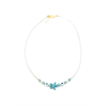 Boncuk Deniz Yıldzı Kolye - Beyaz