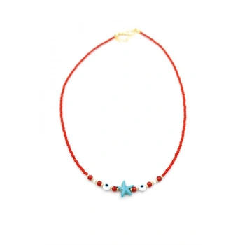 Boncuk Deniz Yıldzı Kolye - Kırmızı