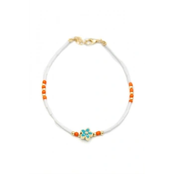 Boncuklu Çiçek  Halhal - Mavi