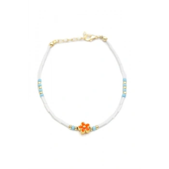 Boncuklu Çiçek  Halhal - Turuncu