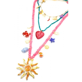 Boncuklu Güneş Kolye - Pembe