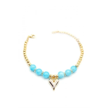 Boncuklu Kalp Bileklik - Mavi