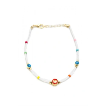 Boncuklu Kalp  Halhal - Kırmızı