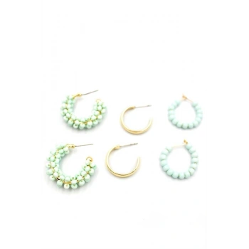 Boncuklu Küpe Seti - Yeşil