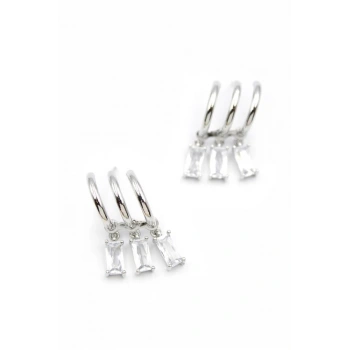 Büyük Baget Taşlı Küpe - Gümüş